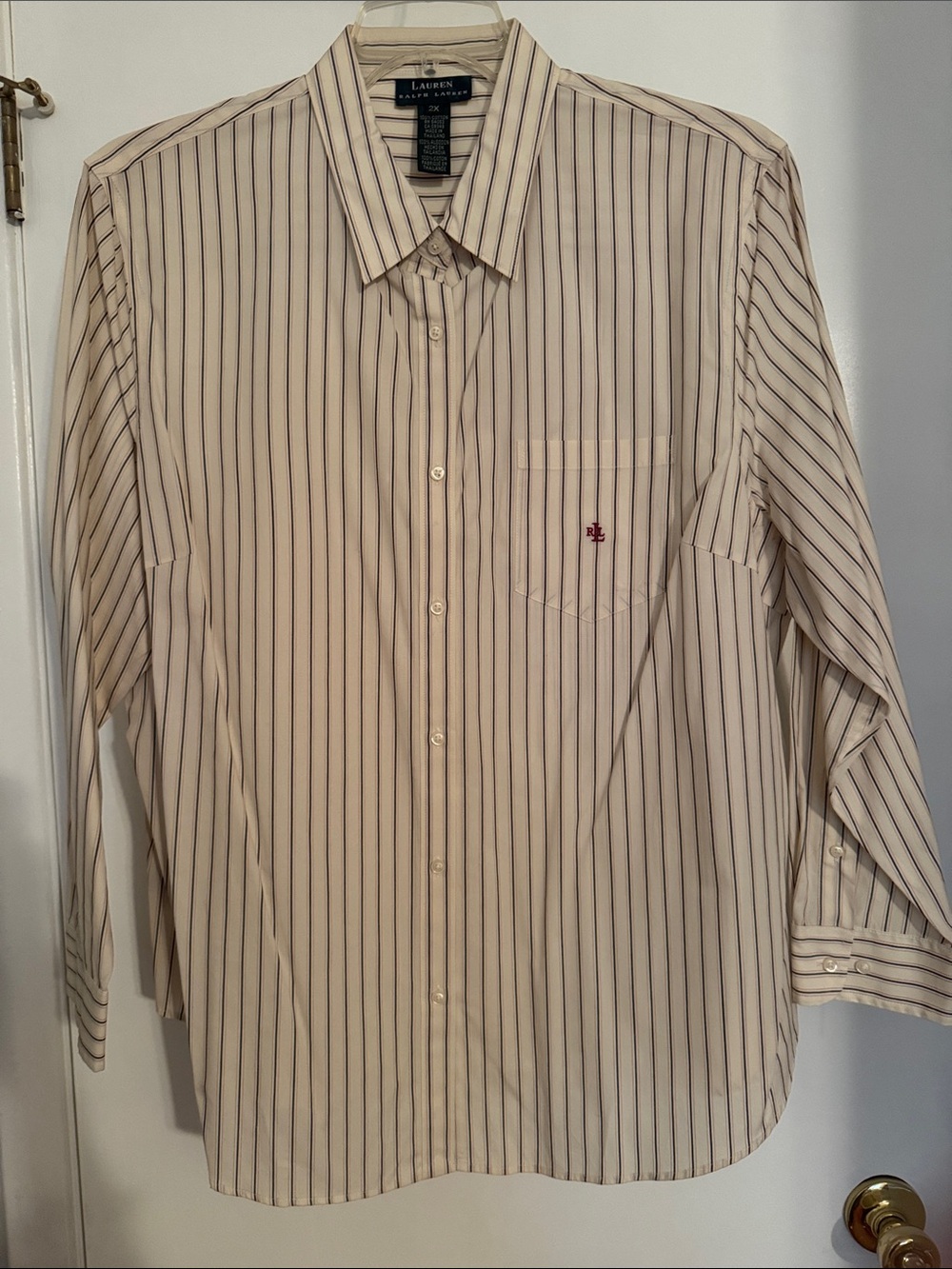 Lauren Ralph Lauren Cream and Navy Pinstripe Dress Shirt NWOT Sz 2X